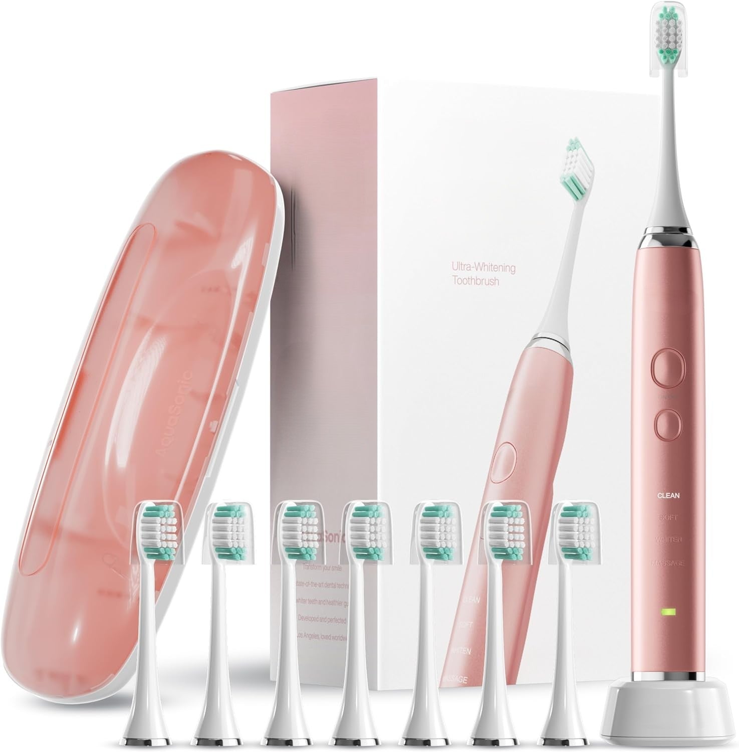 Ultra-Whitening Toothbrush – ADA Accepted Electric Toothbrush - 8 Brush Heads & Travel Case – 40,000 VPM Motor & Wireless Charging - 4 Modes w Smart Timer