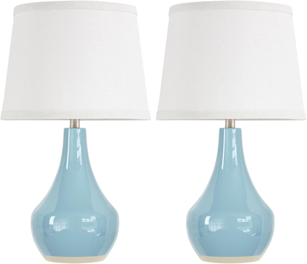 19.4" Modern Sky Blue Table Lamp Set of 2-Bedside Lamps for Nightstand, Bedroom Lamp for Living Room Desk End Table Office Guest Room Dresser