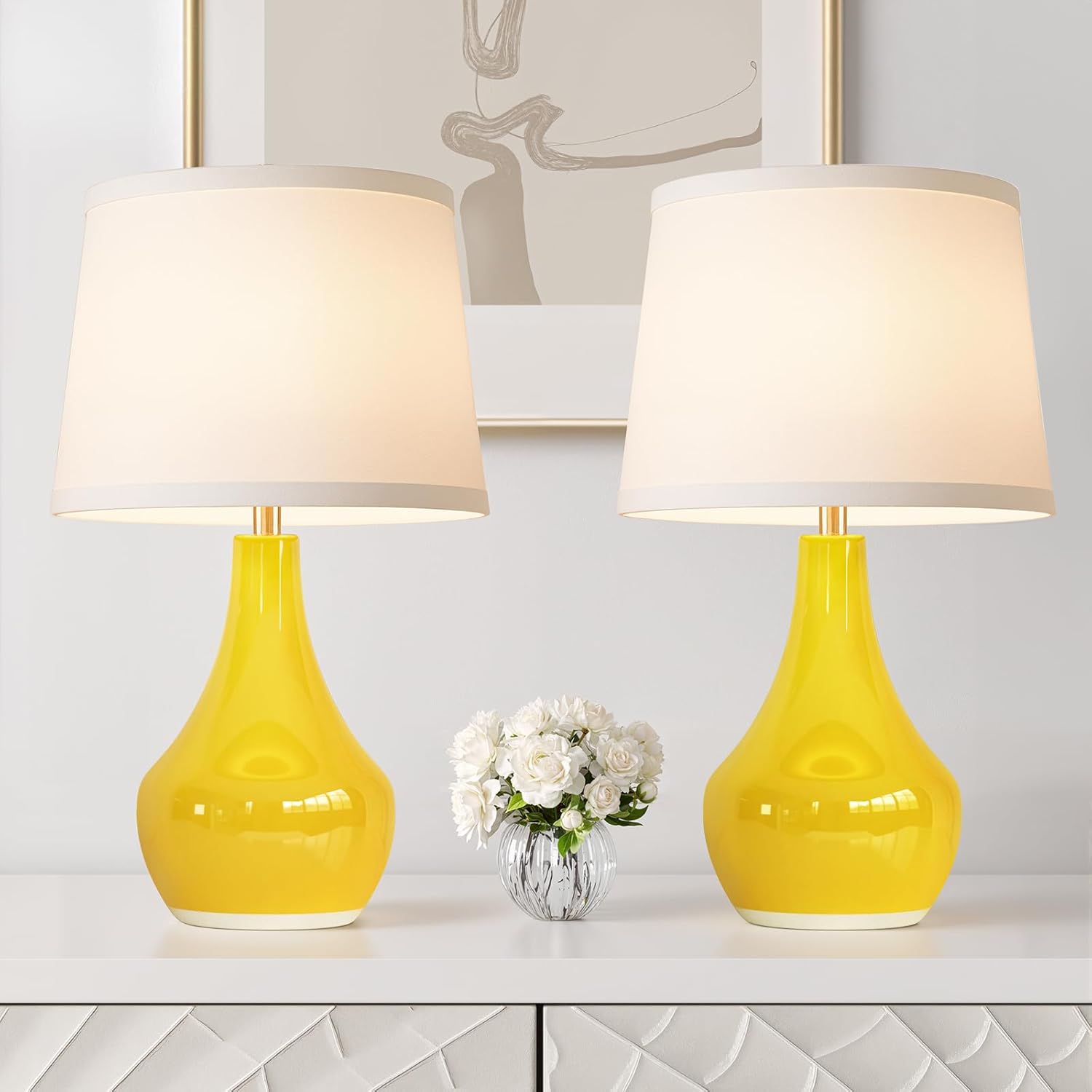 19.4" Modern Sky Blue Table Lamp Set of 2-Bedside Lamps for Nightstand, Bedroom Lamp for Living Room Desk End Table Office Guest Room Dresser