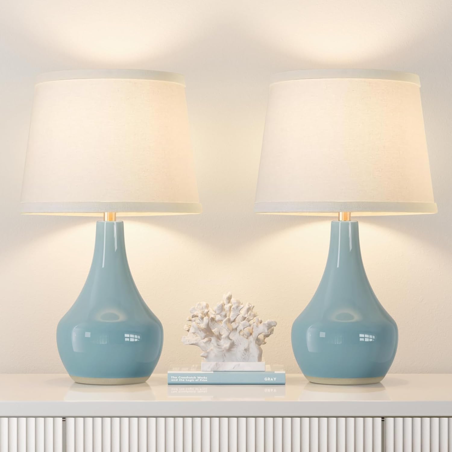 19.4" Modern Sky Blue Table Lamp Set of 2-Bedside Lamps for Nightstand, Bedroom Lamp for Living Room Desk End Table Office Guest Room Dresser