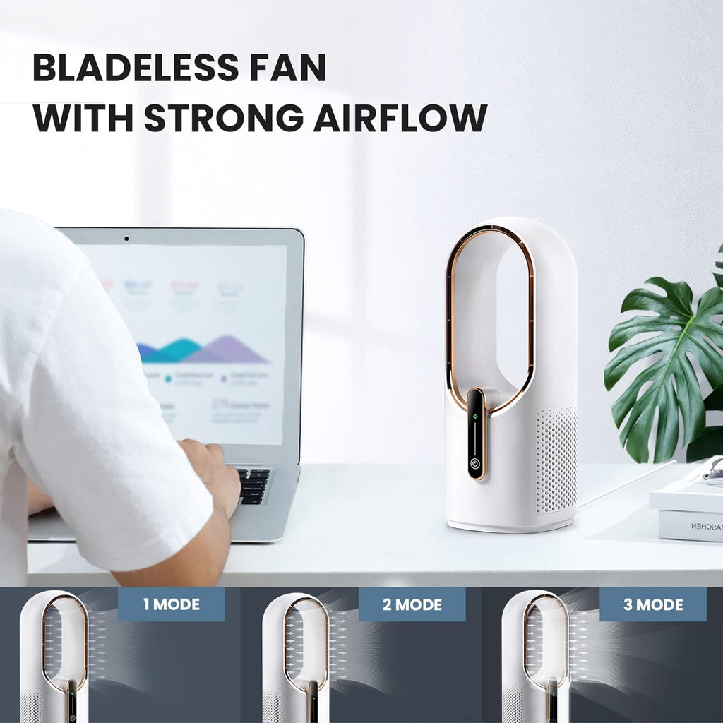 Desk Fan Bladeless, 11.8 Inch Office Fan Small, Quiet, 3 Speed Adjustment, Touch Control, Easy to Clean, Desk Fans Small Quiet, Ideal for Office, Living Room, Bedroom