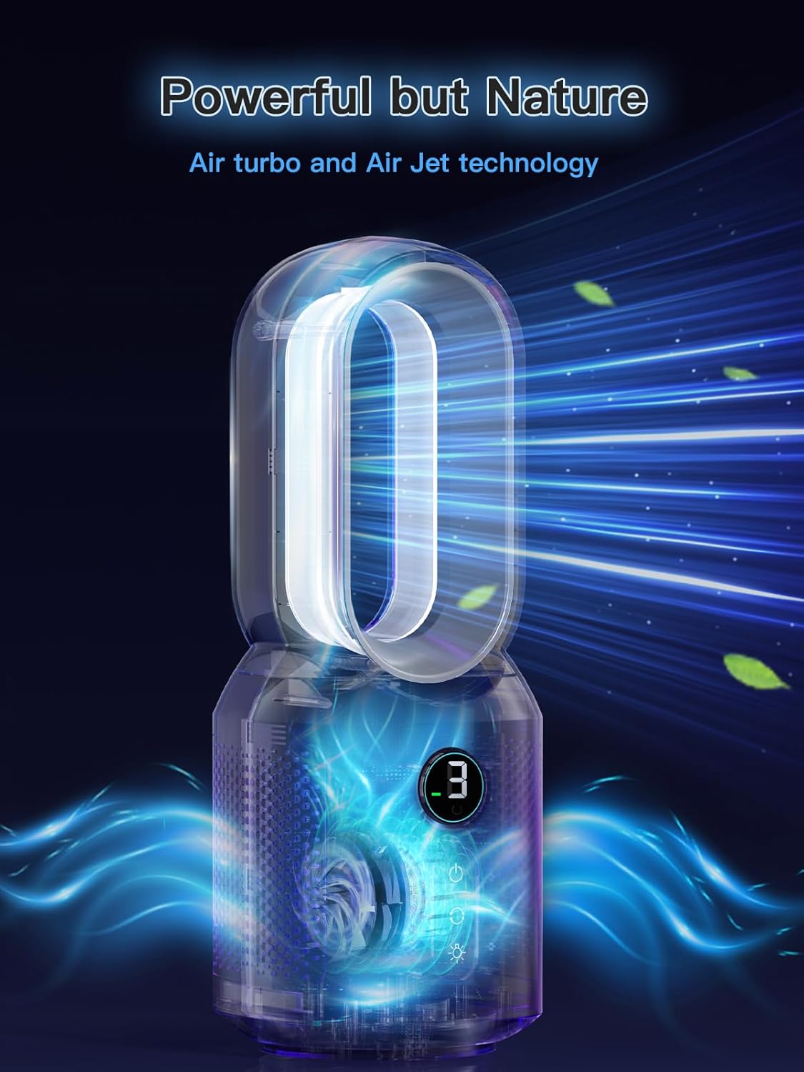 13 Inch Desk Fan, Bladeless Table Fan, 106° Oscillating Fan Touch Control with 3 Speeds and Night Light, Small Quiet Desk Fan for Personal, Office, Nightstand