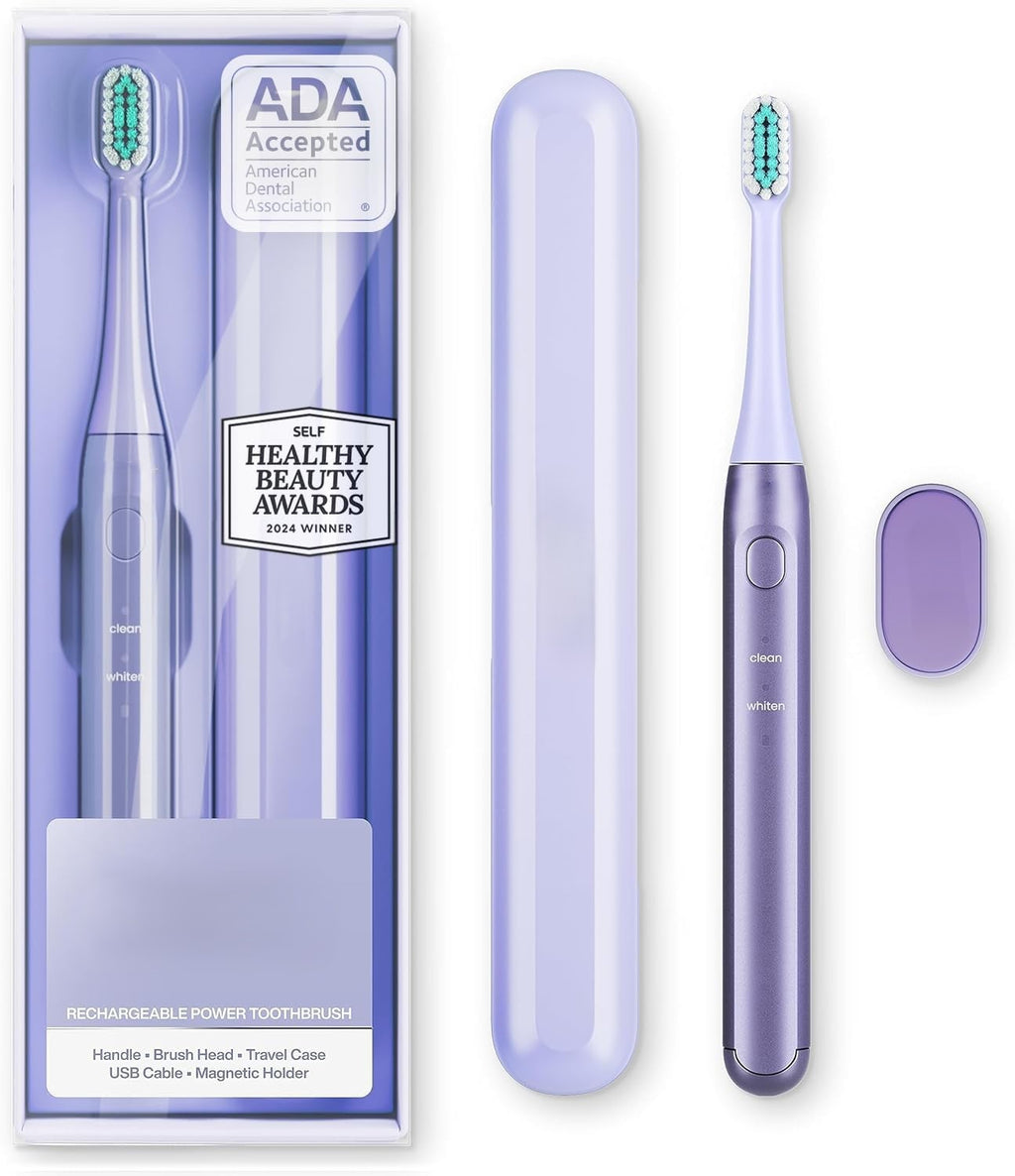 Rechargeable Toothbrush | Magnetic Holder & Slim Travel Case | 2 Brushing Modes & Smart Timers | Gentle Micro-Vibrations