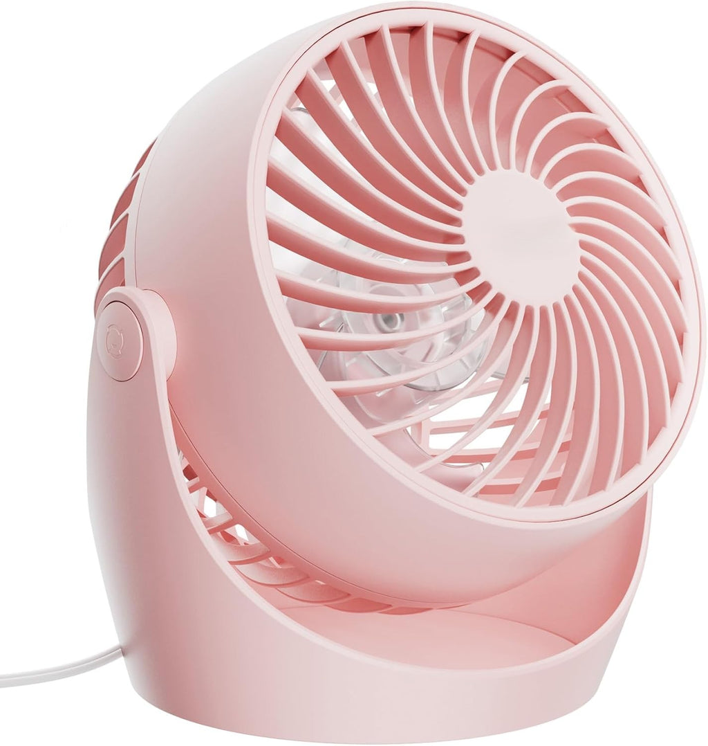 5-Inch Portable Electric Table Desktop Air Circulator Fans, Small but Powerful with 3 Speed 360° Adjustable Tilt for Cooling Home Dorm Office Bedroom Bathroom Kitchen, Pink