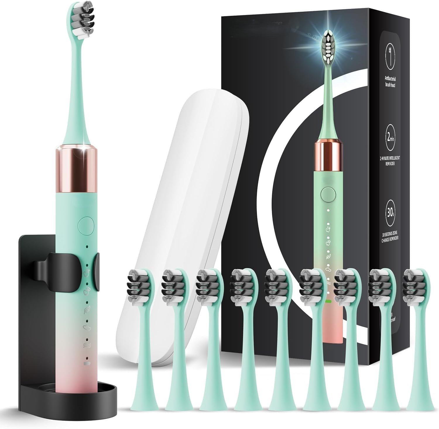 Sonic Electric Toothbrush for Adults & Kids, Rechargeable Electric Toothbrush with 10 Brush Heads & Travel Case, Teeth Whitening, Power Tooth Brush with Holder, Charge for 120 Days