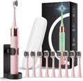 Sonic Electric Toothbrush for Adults & Kids, Rechargeable Electric Toothbrush with 10 Brush Heads & Travel Case, Teeth Whitening, Power Tooth Brush with Holder, Charge for 120 Days
